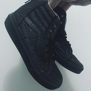 Kids Black Sparkle Old Skool Hightop Vans Size 13